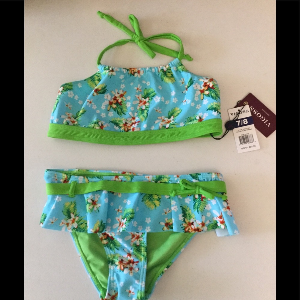 NWT Vigoss sz 7/8 tiny tropical flower aloha ditsy 2pc swim set